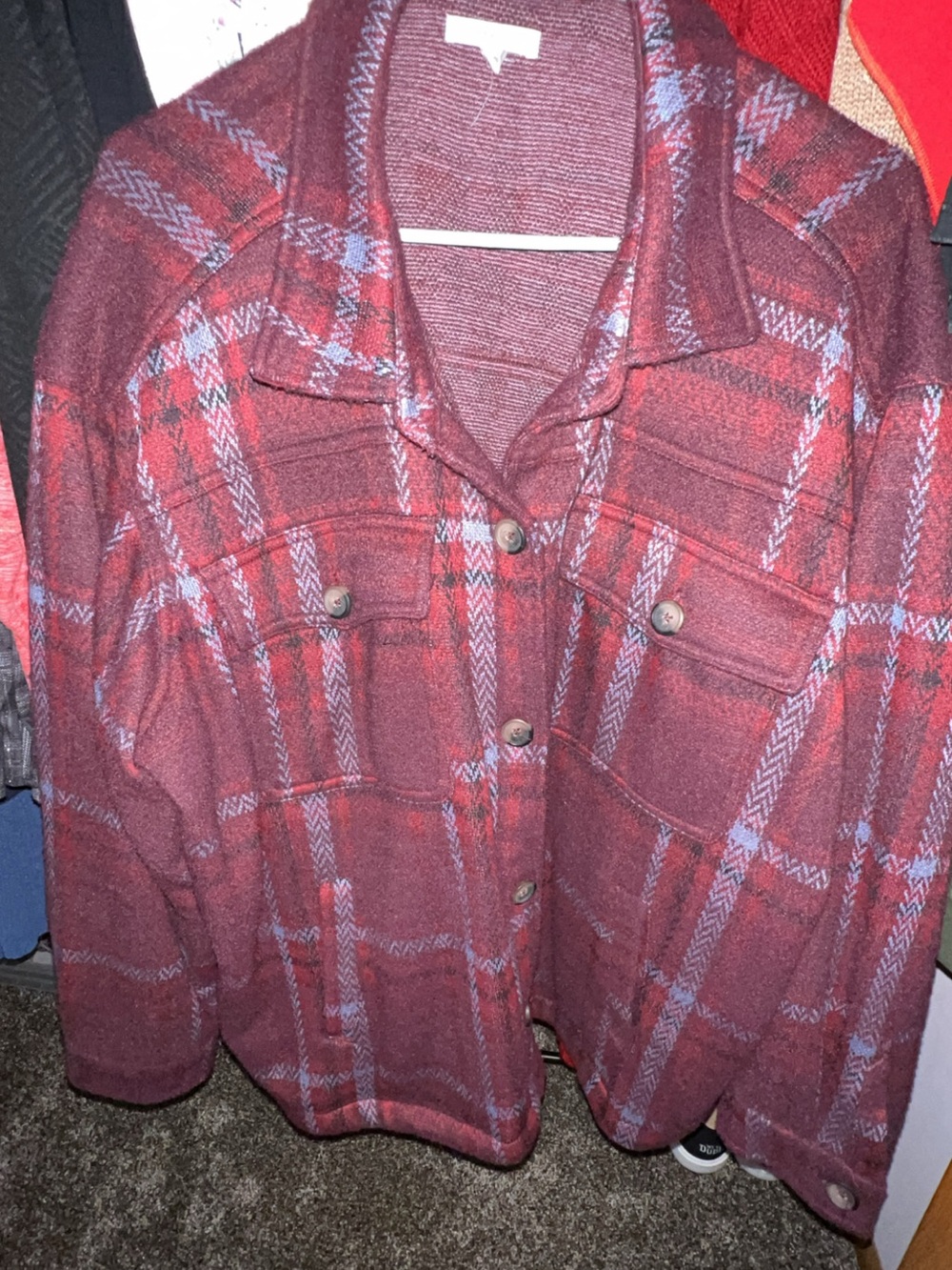 Maurices Maroon & light blue Plaid Teddy Jacket